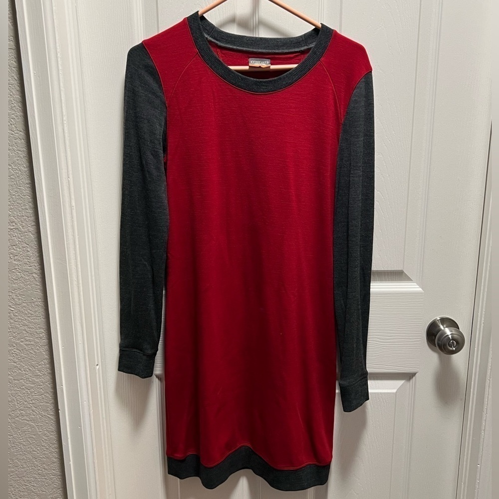 Icebreaker | Merino Wool Color Block Dress Red Gray Sz S
